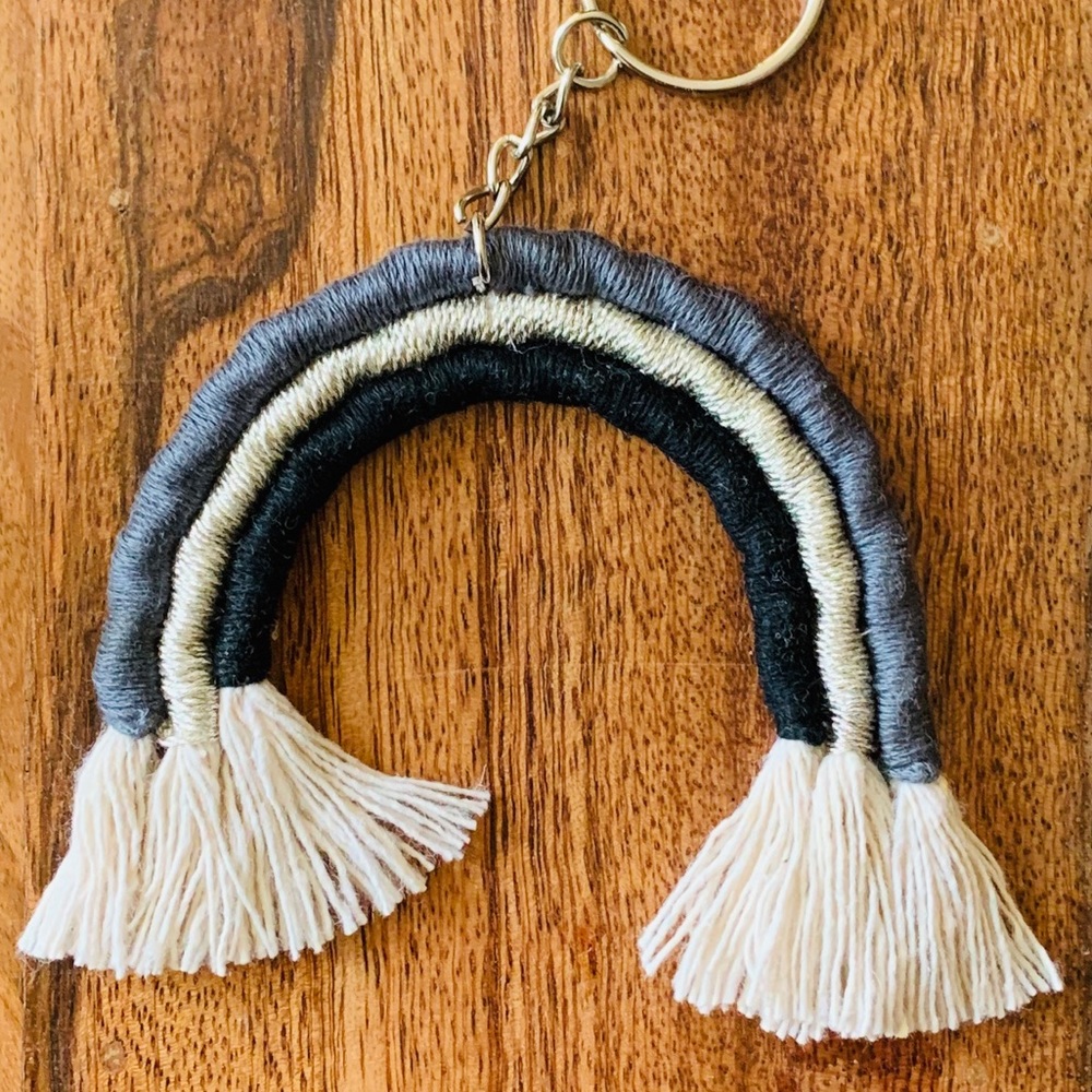 4/$25 Boho Macrame Rainbow Keychain Charm Gray